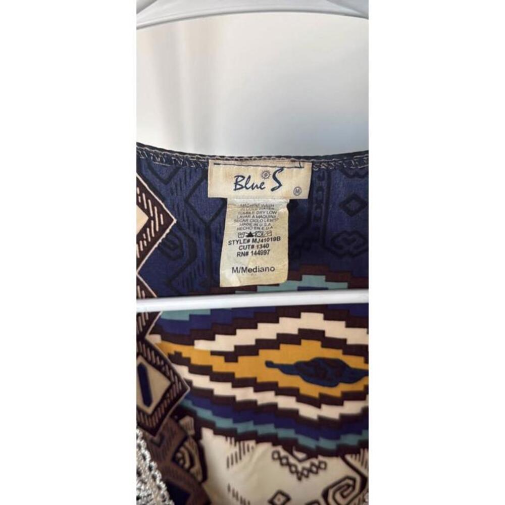 Blue S Geometric Tribal Print Lace Trim Romper Medium vintage - Picture 2 of 4